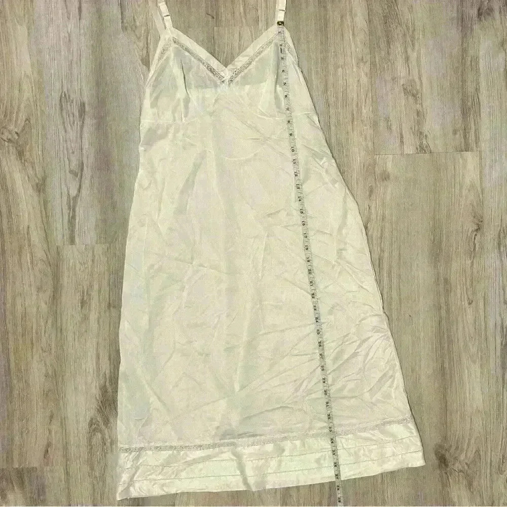 Vintage White Satin Sheer Long Midi Length Slip Lingerie Sleep Chemise Size S - Picture 5 of 5